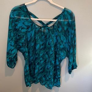 Express 3/4 sleeve sheer top with teal/aqua abstract print size M